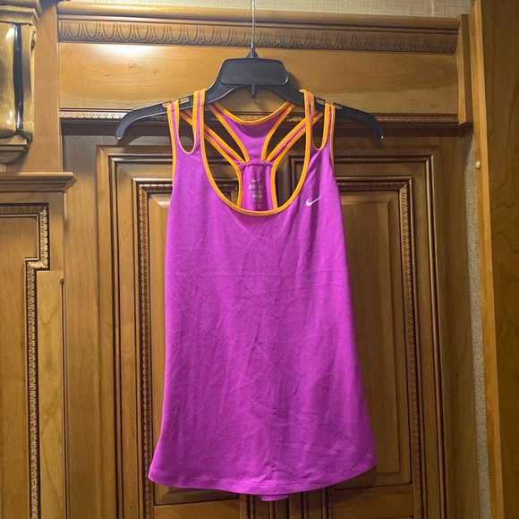 Nike Dri-Fit Pink with Orange Running Racer Back Tank Top Size Medium - Picture 1 of 8